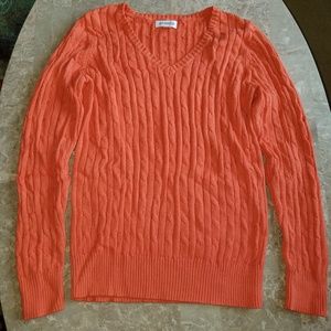 Orange Cotton Cable V-Neck Sweater M